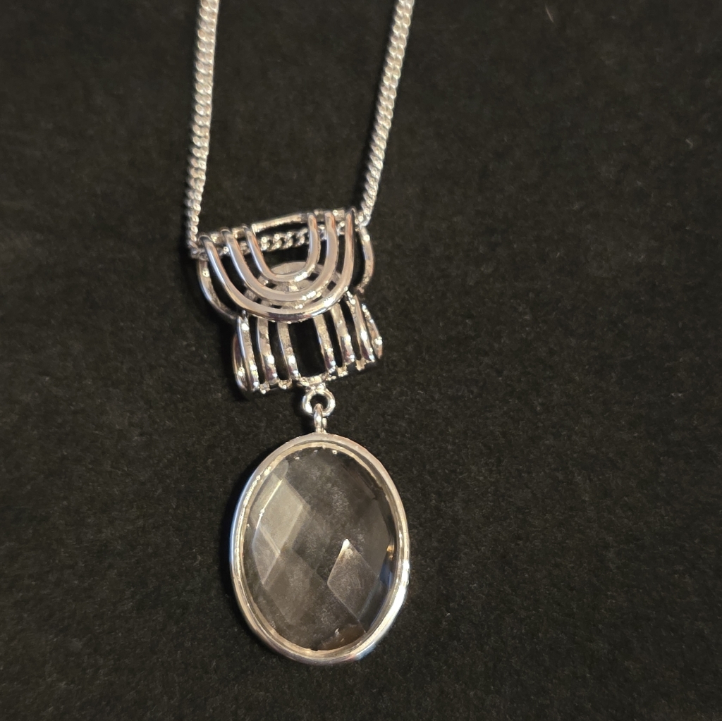Freeform Stainless Steel Faceted Quartz Pendant Necklace Qvc 45$